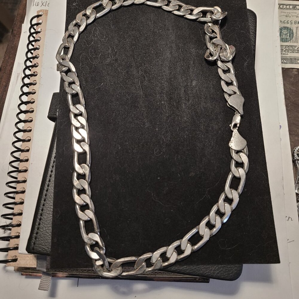 $899 Long Solid 925 Sterling Silver Figaro Link C… - image 1